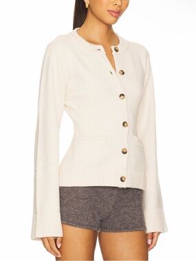 Good American Button Front Knit Cardigan in Vanilla
